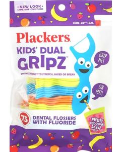 Plackers - Kids' Dual Gripz -Â 75 Dental Flossers With Fluoride -Â Fruit Smoothie Swirl