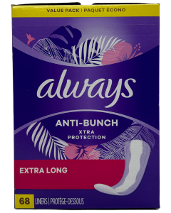Always Anti-Bunch Xtra Protection - Extra Long Liners - 68 Ct