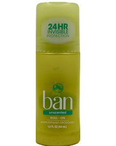 Ban - Unscented Roll on - 24 HR Invisible Protection - 1.5 Oz