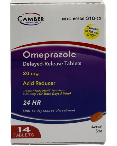  Camber Omeprazole Delayed Release Tablets 20 mg - Acid Reducer - 14 Ct