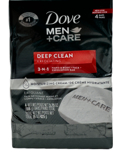 Dove Men + Care - Deep Clean Exfoliating 3-IN-1 Body And Face Soap - 4 x 3.75 OZ