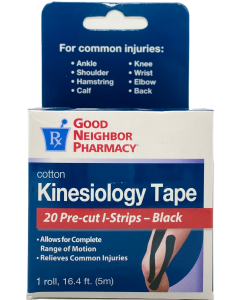 Good Neighbor Pharmacy Cotton Kinesiology Tape - 20 Pre-Cut I-Strips Black - 1 Roll