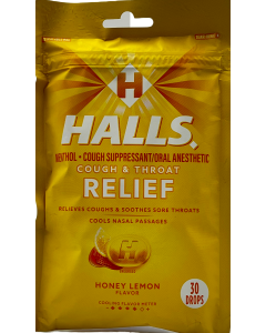 Halls - Cough & Throat Relief - Honey Lemon Flavor - 30 Drops