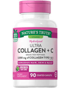 Nature's Truth Hydrolyzed Ultra Collagen +C - 3,000 mg Collagen Type 1 & 3 Plus - 90 Ct