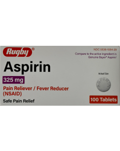 Rugby Aspirin Pain Reliever 325 mg - 100 Tablets