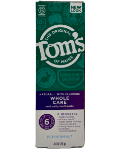 Tom's Whole Care Anticavity Toothpaste - Peppermint - 4 OZ